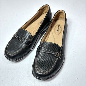 Clarks Ashland Lily Women’s Leather Loafers Shoes 7.5M Black Slip On Comfort